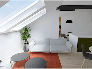 Poddasze w Rumi - Biały salon z kuchnią z jadalnią, styl nowoczesny - zdjęcie od Beton i Drewno - Studio Projektowania Wnętrz