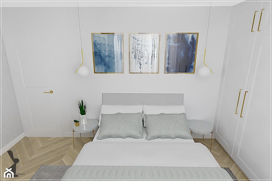 Dwupoziomowe mieszkanie w Rumi - Mała biała szara sypialnia, styl tradycyjny - zdjęcie od Beton i Drewno - Studio Projektowania Wnętrz