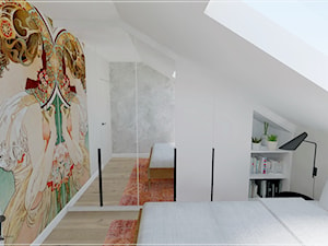 Poddasze w Rumi - Średnia biała sypialnia na poddaszu, styl nowoczesny - zdjęcie od Beton i Drewno - Studio Projektowania Wnętrz
