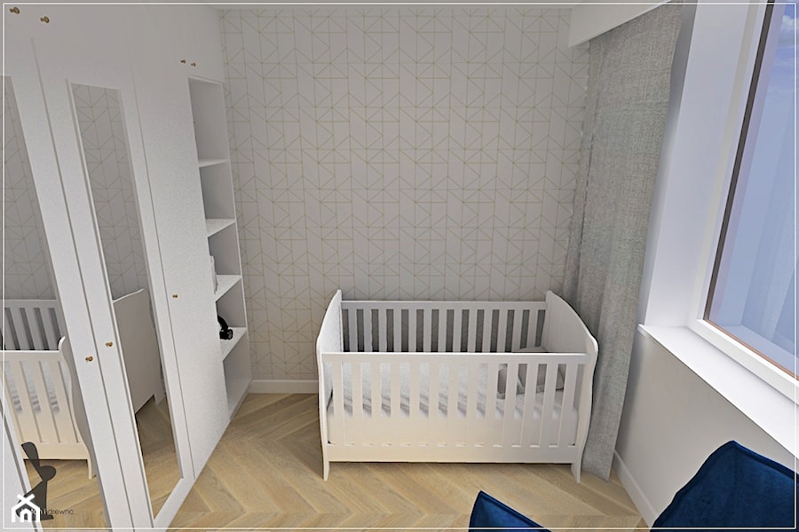 Dwupoziomowe mieszkanie w Rumi - Mały szary pokój dziecka dla niemowlaka dla chłopca dla dziewczynki, styl tradycyjny - zdjęcie od Beton i Drewno - Studio Projektowania Wnętrz