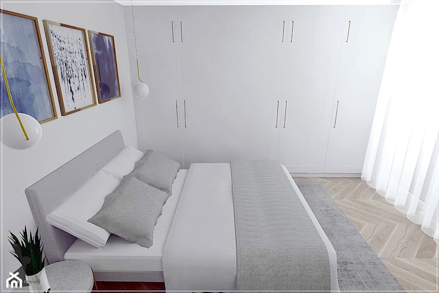 Dwupoziomowe mieszkanie w Rumi - Mała biała sypialnia, styl tradycyjny - zdjęcie od Beton i Drewno - Studio Projektowania Wnętrz