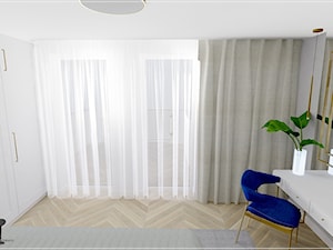 Dwupoziomowe mieszkanie w Rumi - Mała biała szara z biurkiem sypialnia, styl tradycyjny - zdjęcie od Beton i Drewno - Studio Projektowania Wnętrz