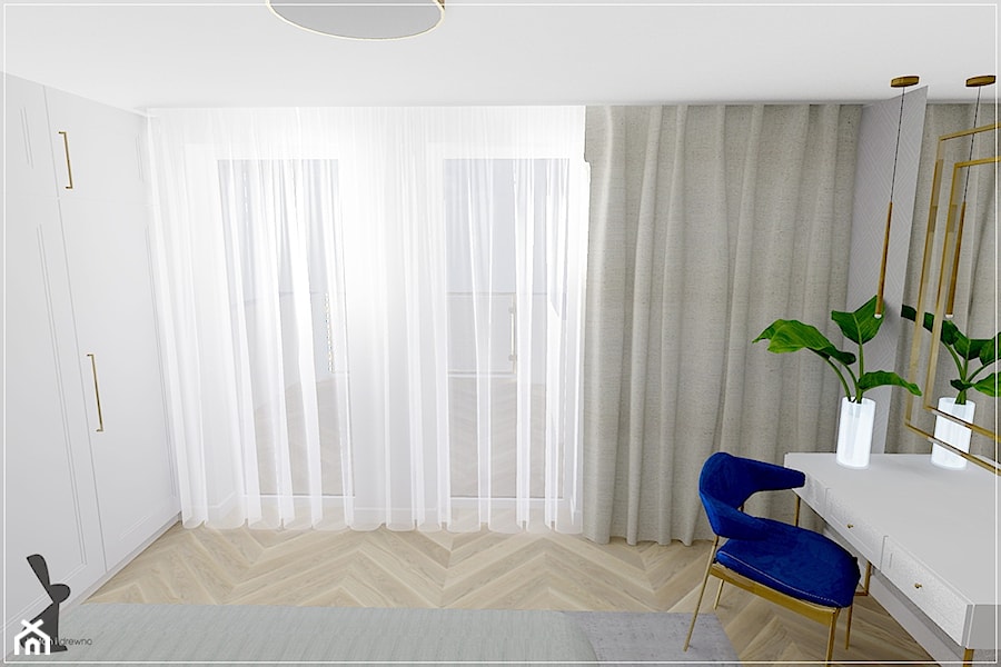 Dwupoziomowe mieszkanie w Rumi - Mała biała szara z biurkiem sypialnia, styl tradycyjny - zdjęcie od Beton i Drewno - Studio Projektowania Wnętrz