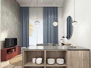 MiniMaxy - MINImum powierzchni, MAXImum funkcjonalności - Mały biały szary salon z kuchnią, styl nowoczesny - zdjęcie od Julia Wilczyńska-Kuciapska ⚫️ punctum architecture