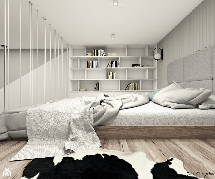 Kawalerka z antresolą 25m2, Wrocław - Średnia szara sypialnia, styl minimalistyczny - zdjęcie od Julia Wilczyńska-Kuciapska ⚫️ punctum architecture