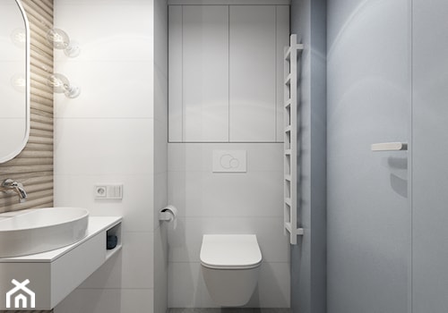 MiniMaxy - MINImum powierzchni, MAXImum funkcjonalności - Średnia bez okna z punktowym oświetleniem łazienka, styl nowoczesny - zdjęcie od Julia Wilczyńska-Kuciapska ⚫️ punctum architecture