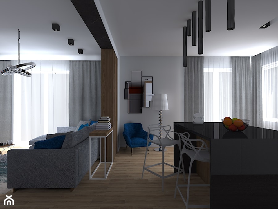 Apartament Iława - Mały szary salon z jadalnią, styl nowoczesny - zdjęcie od Celine