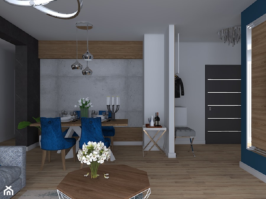 Apartament Iława - Mały czarny szary salon z jadalnią, styl nowoczesny - zdjęcie od Celine