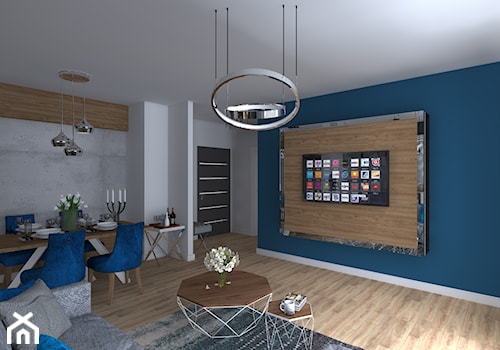 Apartament Iława - Mały niebieski szary salon z jadalnią, styl nowoczesny - zdjęcie od Celine