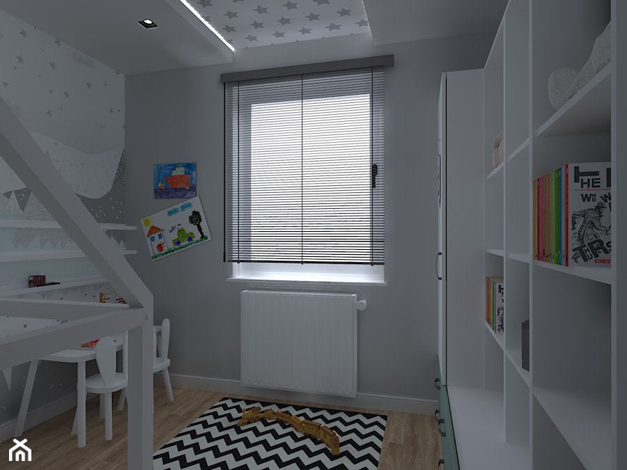 Apartament Iława - Średni szary pokój dziecka dla dziecka dla chłopca dla dziewczynki, styl skandynawski - zdjęcie od Celine