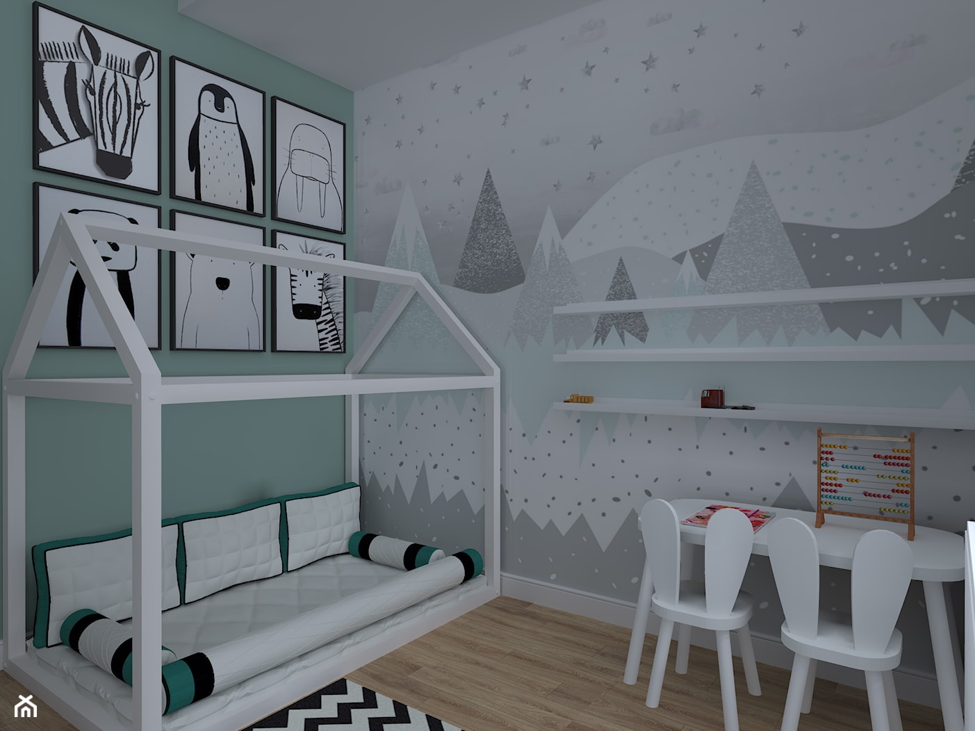Apartament Iława - Mały szary zielony pokój dziecka dla dziecka dla chłopca dla dziewczynki, styl n ... - zdjęcie od Celine - Homebook