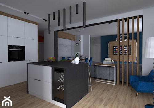 Apartament Iława - Duża otwarta z zabudowaną lodówką kuchnia z wyspą lub półwyspem, styl nowoczesny - zdjęcie od Celine
