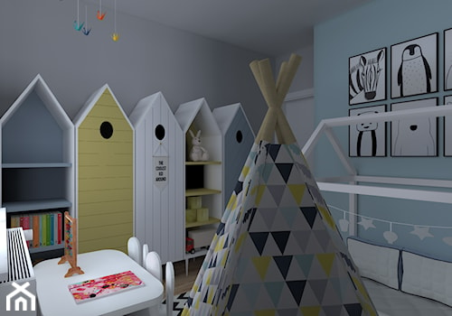 Apartament Iława - Średni szary niebieski pokój dziecka dla dziecka dla chłopca dla dziewczynki, styl nowoczesny - zdjęcie od Celine