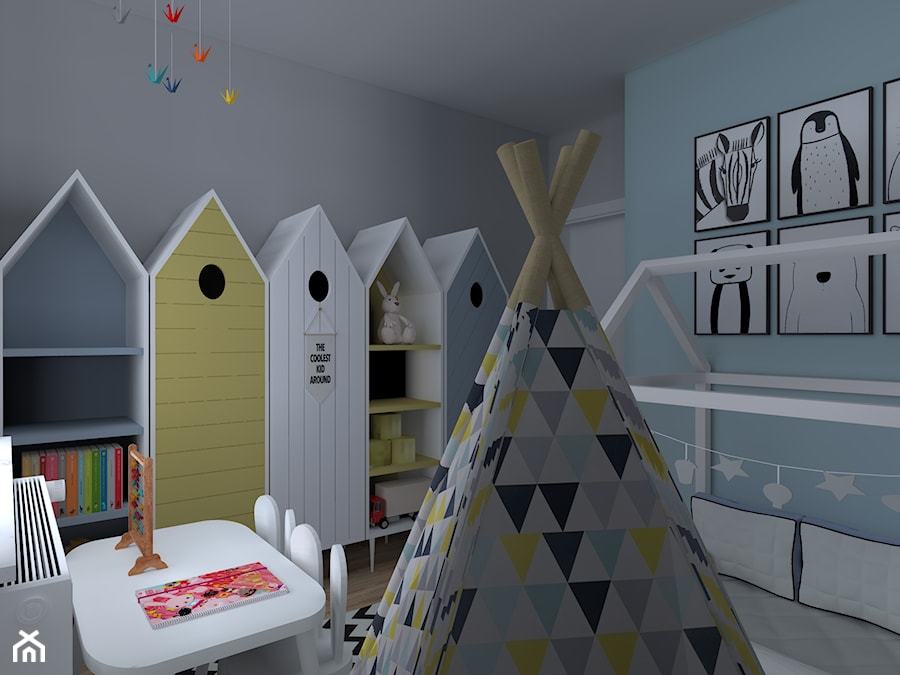 Apartament Iława - Średni szary niebieski pokój dziecka dla dziecka dla chłopca dla dziewczynki, styl nowoczesny - zdjęcie od Celine