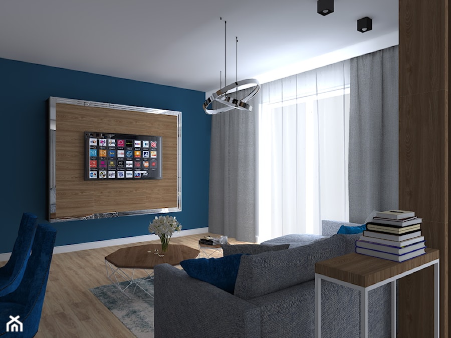 Apartament Iława - Średni niebieski salon z jadalnią, styl nowoczesny - zdjęcie od Celine