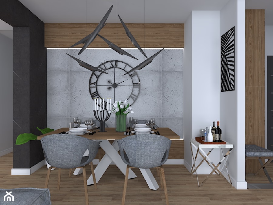 Apartament Iława - Mały biały salon z jadalnią, styl nowoczesny - zdjęcie od Celine