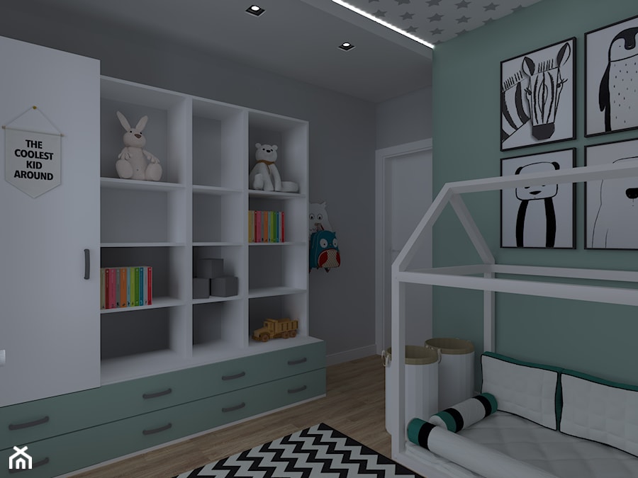 Apartament Iława - Mały szary zielony pokój dziecka dla dziecka dla chłopca dla dziewczynki, styl skandynawski - zdjęcie od Celine