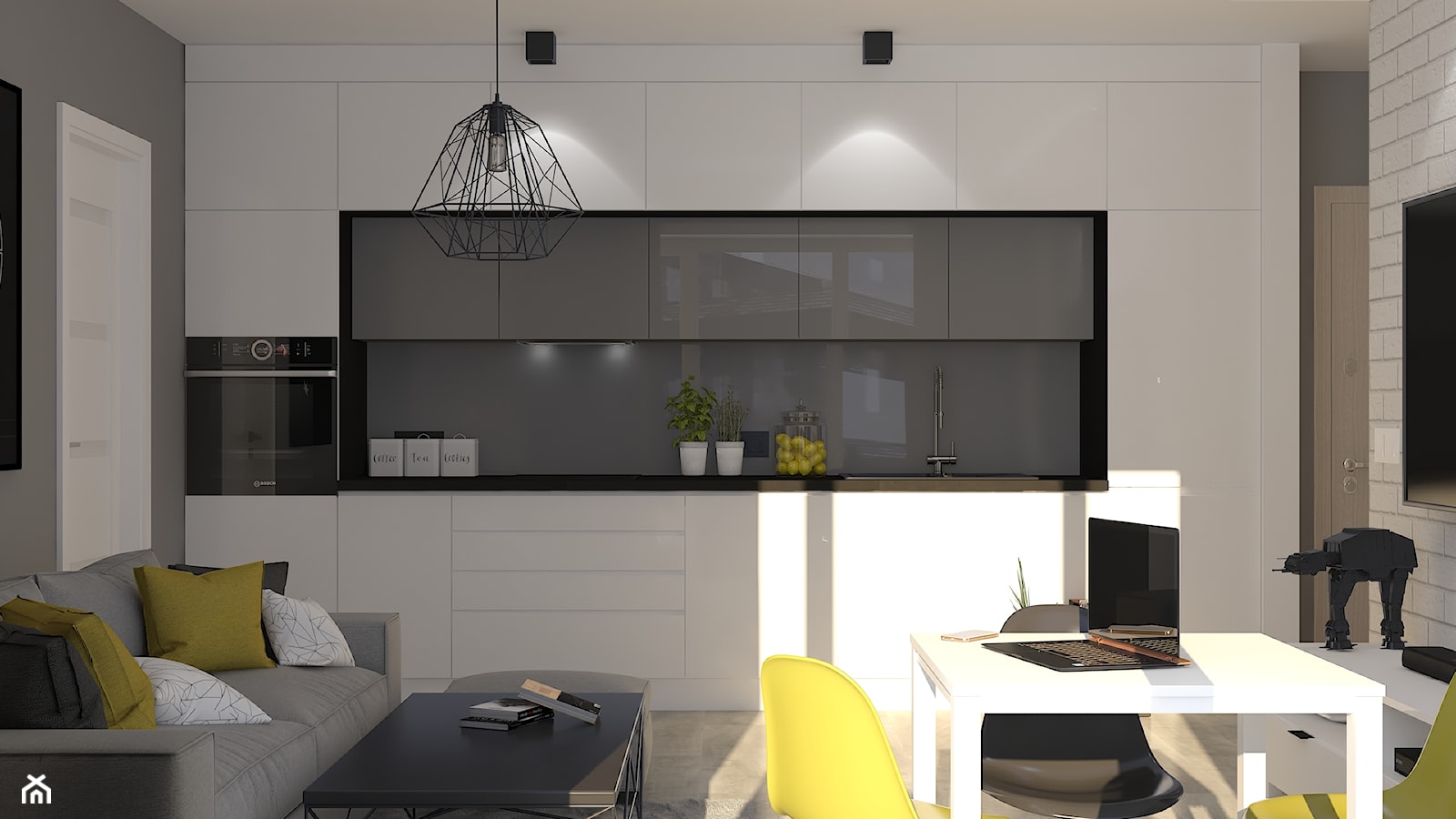 Mieszkanie w bloku- salon z aneksem kuchennym - Kuchnia, styl nowoczesny - zdjęcie od OpenARCH - Homebook