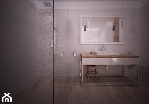 Koncepcja łazienki, dwie wersje kolorystyczne - Sowno - Mała na poddaszu bez okna z lustrem łazienka, styl nowoczesny - zdjęcie od OpenARCH