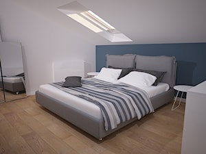 Projekt wnętrza mieszkania w bloku - Szczecin - Średnia biała niebieska sypialnia na poddaszu, styl skandynawski - zdjęcie od OpenARCH