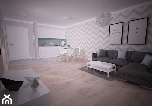 Apartament na wynajem - Pogorzelica - Duży biały salon z kuchnią z jadalnią, styl skandynawski - zdjęcie od OpenARCH
