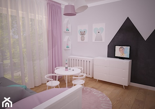 Projekt wnętrza mieszkania w bloku - Szczecin - Średni czarny różowy pokój dziecka dla dziecka dla dziewczynki, styl skandynawski - zdjęcie od OpenARCH
