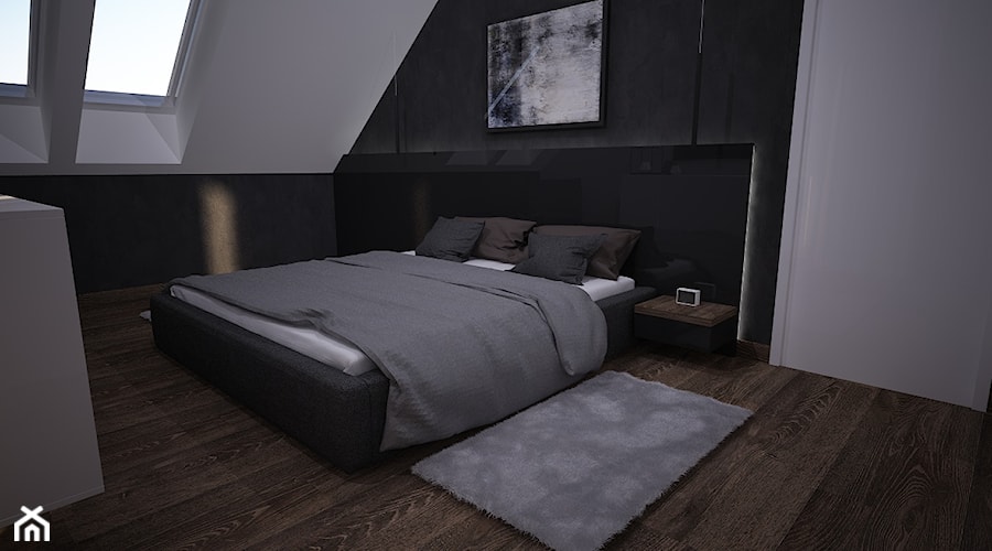 Projekt wybranych wnętrz domku jednorodzinnego - Stargard - Średnia biała sypialnia na poddaszu, styl nowoczesny - zdjęcie od OpenARCH