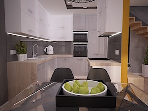 Projekt wnętrza mieszkania w bloku - Szczecin - Średnia otwarta szara z zabudowaną lodówką z lodówką wolnostojącą z nablatowym zlewozmywakiem kuchnia w kształcie litery u, styl nowoczesny - zdjęcie od OpenARCH