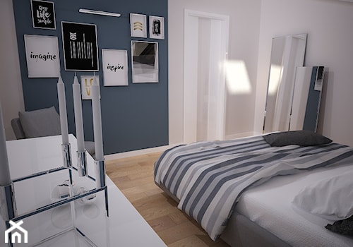 Projekt wnętrza mieszkania w bloku - Szczecin - Średnia beżowa szara sypialnia, styl nowoczesny - zdjęcie od OpenARCH