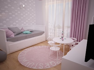Projekt wnętrza mieszkania w bloku - Szczecin - Średnia szara sypialnia z balkonem / tarasem, styl skandynawski - zdjęcie od OpenARCH