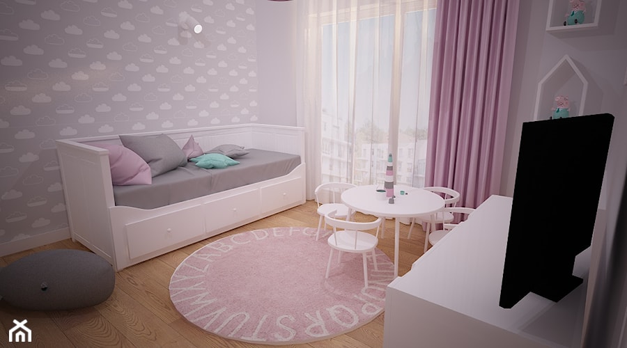 Projekt wnętrza mieszkania w bloku - Szczecin - Średnia szara sypialnia z balkonem / tarasem, styl skandynawski - zdjęcie od OpenARCH