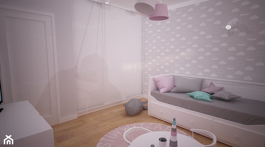 Projekt wnętrza mieszkania w bloku - Szczecin - Średni szary pokój dziecka dla nastolatka dla dziewczynki, styl skandynawski - zdjęcie od OpenARCH