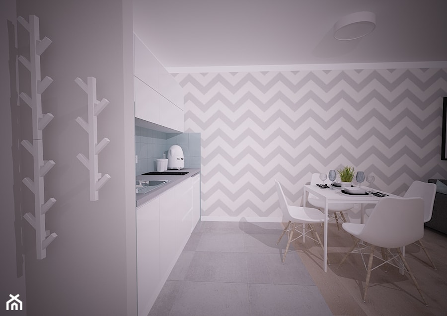 Apartament na wynajem - Pogorzelica - Średnia szara jadalnia w salonie w kuchni, styl skandynawski - zdjęcie od OpenARCH
