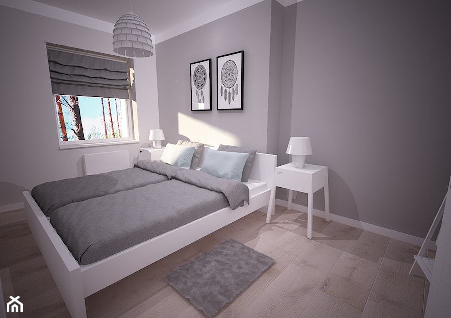Apartament na wynajem - Pogorzelica - Średnia biała szara sypialnia, styl skandynawski - zdjęcie od OpenARCH