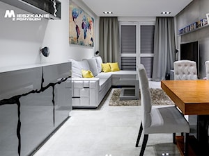 Mieszkanie Kielce - Mały biały szary salon z jadalnią, styl nowoczesny - zdjęcie od Mieszkanie z pomysłem