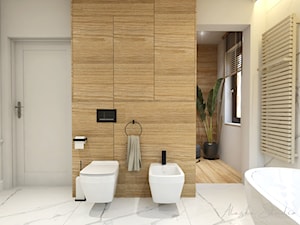 Naturalnie Nowoczesny | Kiełpino - Średnia z marmurową podłogą łazienka z oknem, styl nowoczesny - zdjęcie od ALASKA Studio | Wnętrza i Meble