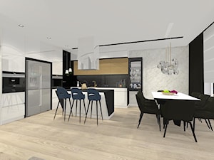 Styl nowoczesny na nowym osiedlu w Radomiu - Duża czarna szara jadalnia w kuchni, styl nowoczesny - zdjęcie od Architextura