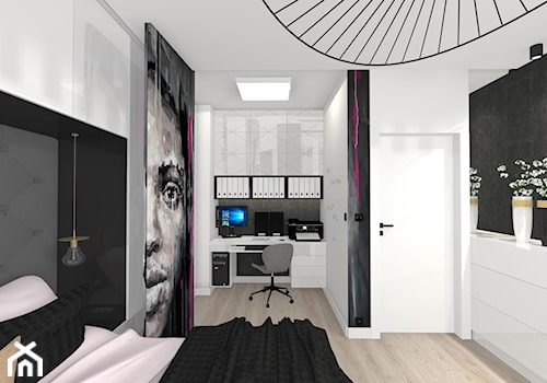 Styl nowoczesny na nowym osiedlu w Radomiu - Średnie w osobnym pomieszczeniu białe czarne szare biuro, styl nowoczesny - zdjęcie od Architextura