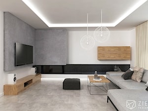 Wnętrze w domu jednorodzinnym 200m2 - Średni biały szary salon, styl nowoczesny - zdjęcie od zietarska.pl - pracownia projektowa