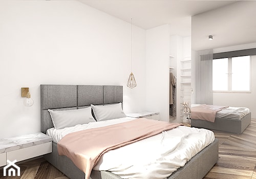 mieszkanie 2-pokojowe - Średnia biała sypialnia z garderobą, styl nowoczesny - zdjęcie od zietarska.pl - pracownia projektowa