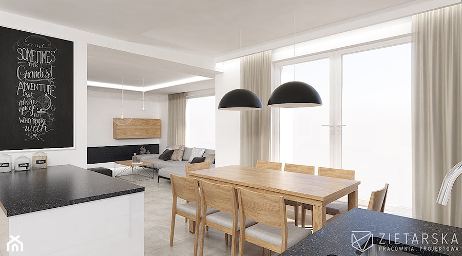 Wnętrze w domu jednorodzinnym 200m2 - Średnia biała czarna jadalnia w kuchni, styl nowoczesny - zdjęcie od zietarska.pl - pracownia projektowa