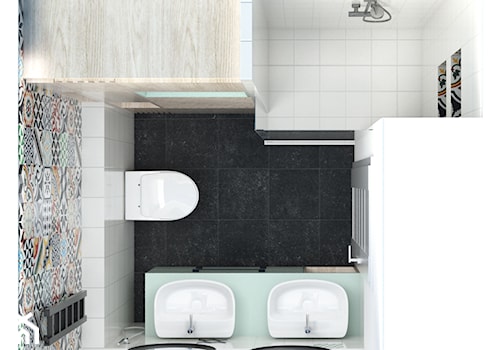 Łazienka patchwork - Mała bez okna z lustrem z dwoma umywalkami łazienka, styl skandynawski - zdjęcie od zietarska.pl - pracownia projektowa
