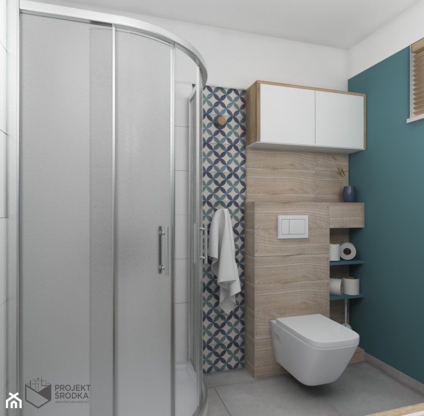 Łazienka w domu jednorodzinnym - Mała na poddaszu bez okna łazienka, styl rustykalny - zdjęcie od Projekt Środka
