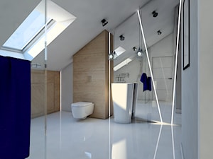 Dom jednorodzinny - okolice Lęborka - Średnia na poddaszu z lustrem z punktowym oświetleniem łazienka z oknem, styl skandynawski - zdjęcie od Radkiewicz Architektura