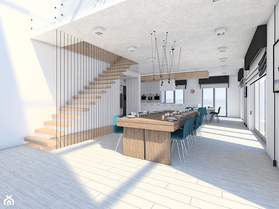 Dom jednorodzinny - okolice Lęborka - Duża biała jadalnia jako osobne pomieszczenie, styl minimalistyczny - zdjęcie od Radkiewicz Architektura