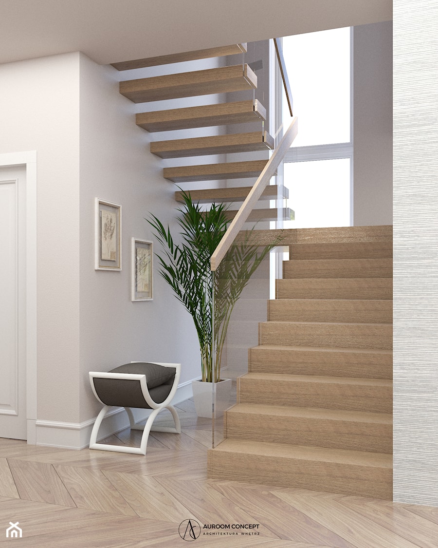 Nowoczesne schody w domu z klasycznymi akcentami - zdjęcie od Auroom Concept