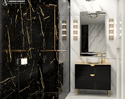 Biało-czarna łazienka z kamieniem w stylu glamour - zdjęcie od Auroom Concept - Homebook