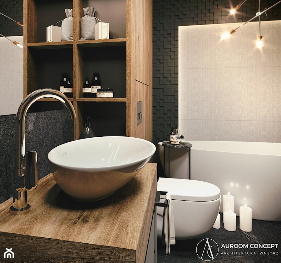 Ciemna łazienka z wanna wolnostojącą - zdjęcie od Auroom Concept