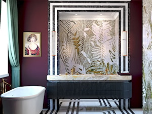 Bordowa łazienka w czarno-białe paski - zdjęcie od Auroom Concept
