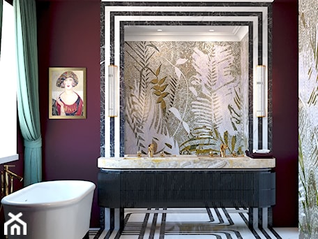 Aranżacje wnętrz - Łazienka: Bordowa łazienka w czarno-białe paski - Auroom Concept. Przeglądaj, dodawaj i zapisuj najlepsze zdjęcia, pomysły i inspiracje designerskie. W bazie mamy już prawie milion fotografii!